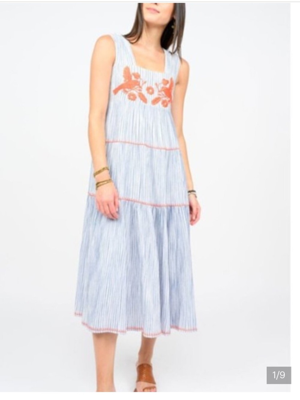 Sister Mary Embroidered Striped Midi Dress size L